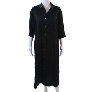 Ninety Percent Womens Short Sleeve Tie Waist Button Down Dress Black Size XS